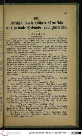 XIII. Kirchen, sowie größere öffentliche und private Gebäude von Interesse.