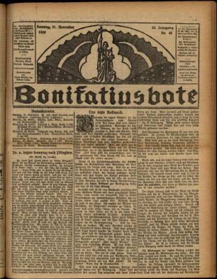Erste Ausgabe vom Sonntag, den 21. November 1926.