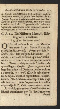 C. A. 16. De Historia Mundi, Bibliognostis necessaria