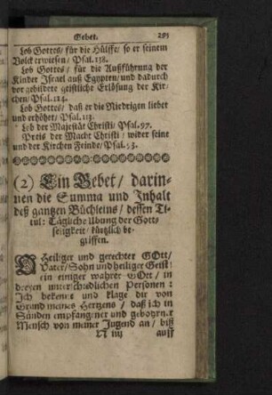 (2) Ein Gebet/ darinnen die Summa und Inhalt deß gantzen Büchleins/ dessen Titul: Tägliche Ubung der Gottseligkeit/ kürtzlich begriffen.