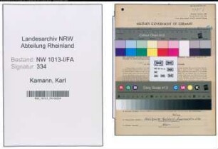 Entnazifizierung Karl Kamann , geb. 26.03.1896 (Milchhaendler)