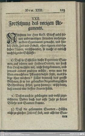XXII. Fortsetzung des vorigen Arguments