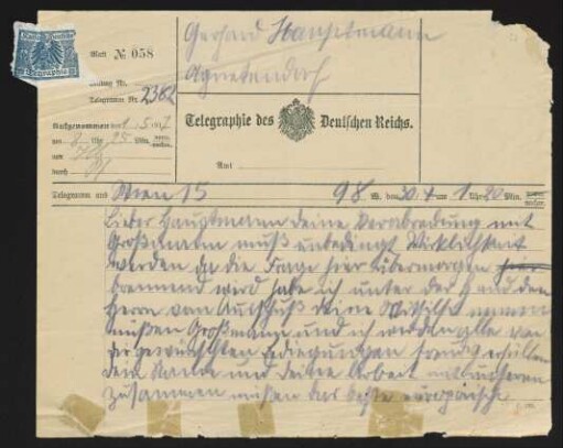 Brief von Bjørn Bjørnson an Gerhart Hauptmann