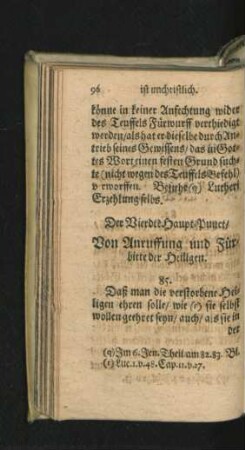 Der Vierdte Haupt-Punct/ Von Anruffung und Fürbitte der Heiligen.