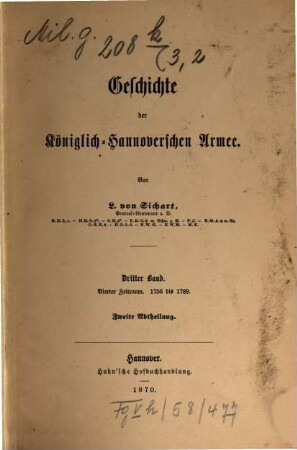 Geschichte der Königlich-Hannoverschen Armee, 3. Band. 2. Abtheilung