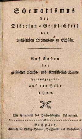 Schematismus der Diözese Eichstätt. 1822, 1822