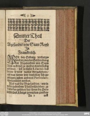 Dritter Theil Der Abgesandte[n] von Siam Reyse In Franckreich.