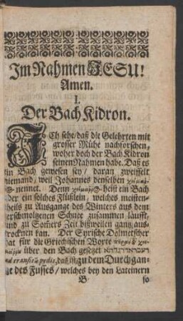 I. Der Bach Kidron
