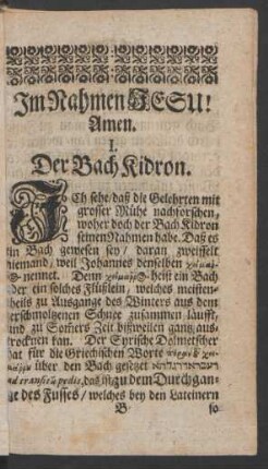 I. Der Bach Kidron