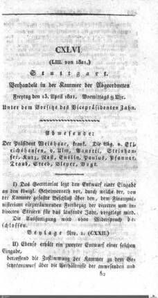 146. Sitzung, Stuttgart, 13.4.1821