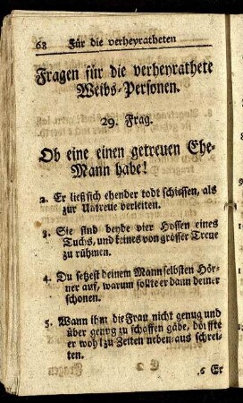 Fragen für die verheyratheten Weibs-Personen.