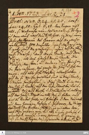 Disposition der Predigt von August Hermann Francke über Lk. 2,21 am 01.01.1723.