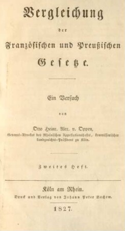 H. 2: Vergleichung der Französischen und Preußischen Gesetze