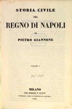 Storia civile del, Regno di Napoli. 1