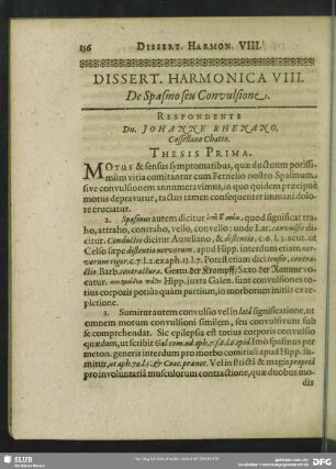 Dissert. Harmonica VIII. De Spasmo seu Convulsione