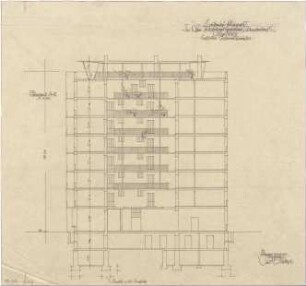 Gsaenger, Gustav; Augsburg (Bayern), Lechhauserstr. / Am Jakobertor ; Laubenhof- Wohnhochhaus - Querschnitt