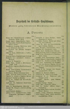 Verzeichnis der Geschäfts-Empfehlungen