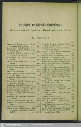 Verzeichnis der Geschäfts-Empfehlungen