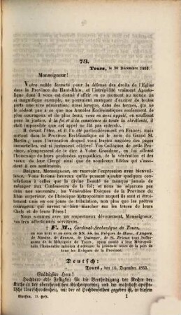 Adressen an den Hochwürdigsten Erzbischof Hermann von Freiburg : aus verschiedenen Theilen der Christenheit aus Anlaß des Badischen Kirchenstreits, 2