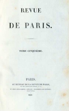Tome cinquième: La Revue de Paris