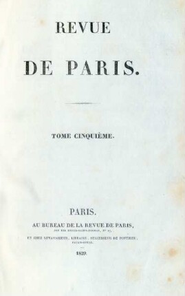 Tome cinquième: La Revue de Paris