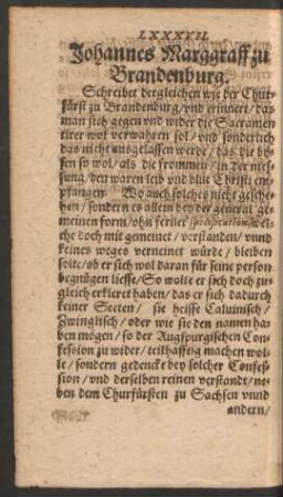 LXXXVII. Johannes Marggraff zu Brandenburg.