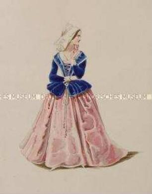 Frau im rosa Kleid mit blauer Jacke - Tafel aus Franceschini/Kostümbilder (Kassette 1)