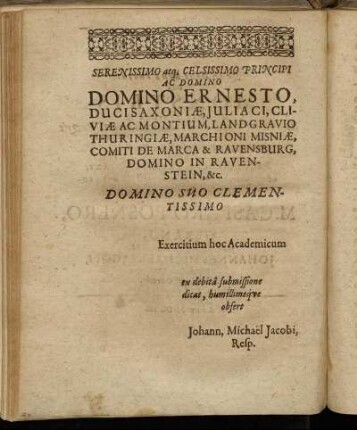 Serenissimo [...] Ernesto Duci Saxoniæ [...]