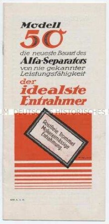 Modell 50 - die neueste Bauart des Alfa-Separators von nie gekannter Leistungsfähigkeit, der idealste Entrahmer