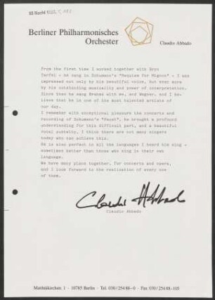 Kurzer Text Claudio Abbados über Bryn Terfel
