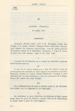 II Algeri - Francia 20 luglio 1800