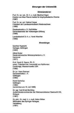 Ehrungen der Universität