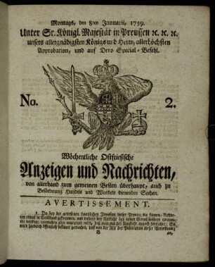 No. 2. Montags, den 8ten Januarii, 1759.