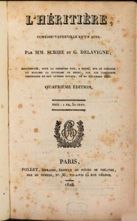 L' héritière : comédie-vaudeville en un acte