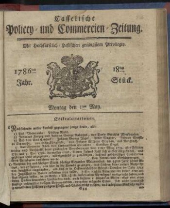 18tes Stueck, Montag den 1ten May. 1786