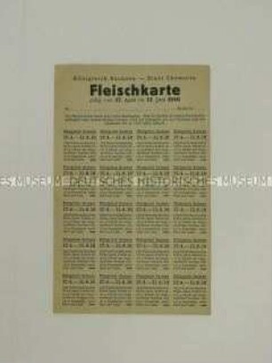 Bezugskarte der Stadt Chemnitz für Fleischwaren
