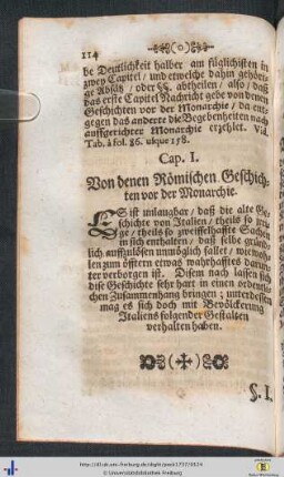 Von denen Römischen Geschichten vor der Monarchie - Saeculum I.