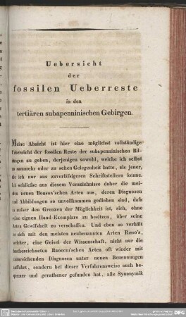 Uebersicht der fossilen Ueberreste in den tertiären subapenninischen Gebirgen