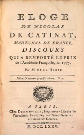 Eloge de Nicole de Catinat ...
