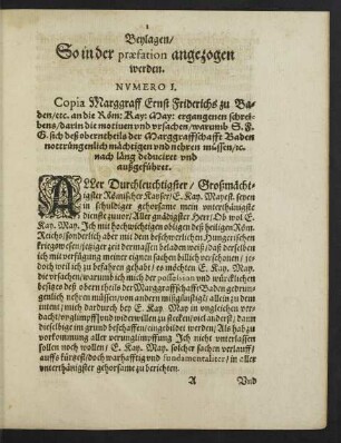 Beylagen/ So in der praefation angezogen werden.