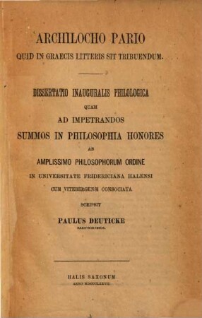 Archilocho Pario quid in graecis litteris sit tribuendum