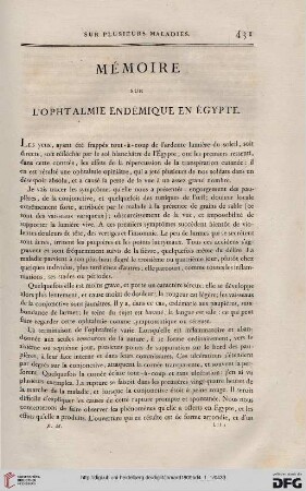 Mémoire sur l'ophtalmie endémique en Égypte