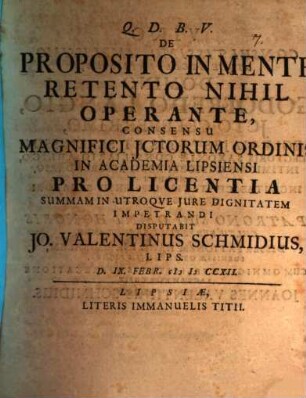De Proposito In Mente Retento Nihil Operante