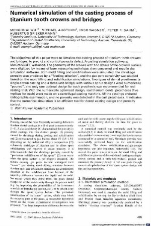 Numerical simulation of the casting process of titanium tooth crowns and bridges