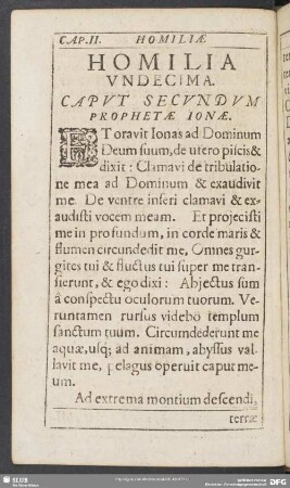 Caput Secundum Prophetae Ionae [Homilia Undecima - Homilia Decima Septima]