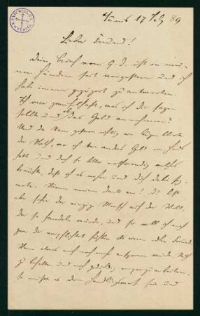 Brief vom 17. July 1889