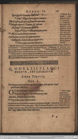 Q. Horatii Flacci Odarum, Seu Carminum Liber Tertius. Ode I