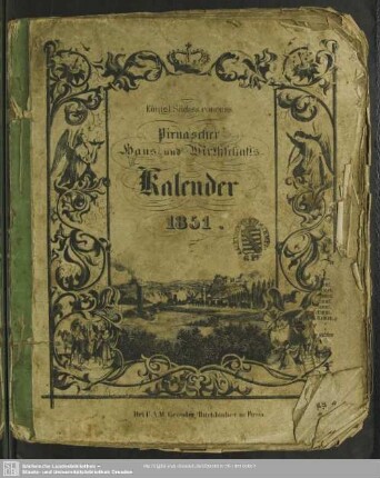 1851: Königl.-Sächs. concess. Pirna'scher Volks- und Wirthschafts-Kalender