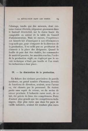 IV. La diminution de la production