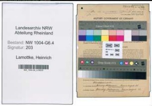 Entnazifizierung Heinrich Lamottke , geb. 18.11.1906 (Arbeiter)